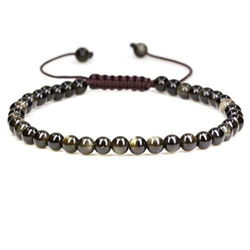 Natürliche Edelsteine, 4 mm, runde Perlen, Kristall, verstellbar, geflochten, Makramee-Quasten, Armbänder, Unisex von generic