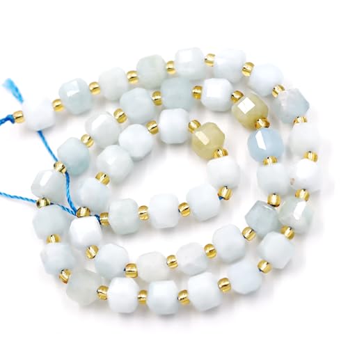 Natürliche facettierte Steinperlen zur Schmuckherstellung, verkauft pro Beutel, 5 Stränge im Würfel, Aquamarin, 6 mm von generic