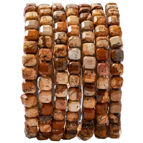 Natürliche facettierte braune Bildjaspis-Würfelsteinperlen, 5–5,5 mm, 60 Stück/Strang, lose quadratische Halbedelsteinperlen zur Herstellung von Armbändern, Halsketten und Ohrringen von generic