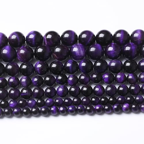 Natürliche violette Tigerauge-Perlen, Edelstein, rund, Kristall, Energie, echte Jade-Steinperlen für die Herstellung von DIY-Schmuck (Armband/Halskette), 1 Strang, 39,4 cm, 45 Stück, 8 mm von generic