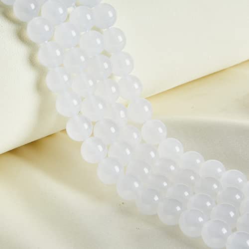 Natürliche weiße Jade-Edelsteinperlen, 8 mm, rund, lose Perlen zur Schmuckherstellung, 45 Stück von generic