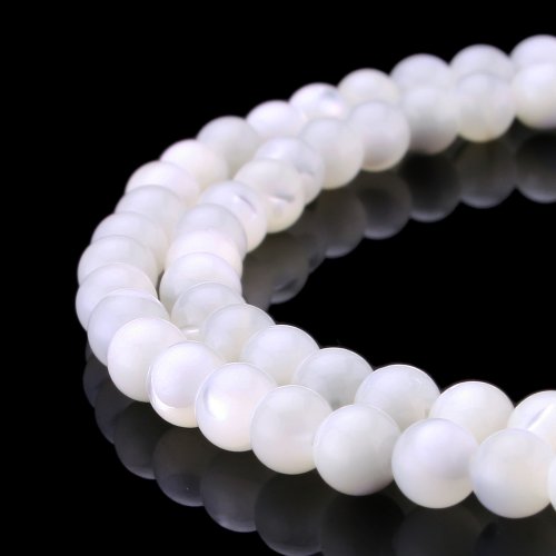 Natürliche weiße Perlmutt-Muschelperlen, natürliche Kristallperlen, Stein, Edelstein, rund, lose, Energieheilung, mit Kristall-Stretchkordel zur Schmuckherstellung (4 mm, 90–92 Stück) von generic