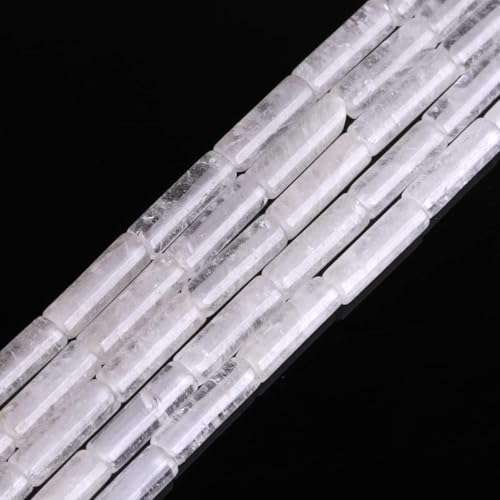 Natürliche weiße klare Quarz-Röhrenperlen, 13 x 4 mm, Säulenkristall, Zylinder, Edelstein, lose Perlen zur Schmuckherstellung, Strang 15 Zoll (28–29 Stück) von generic