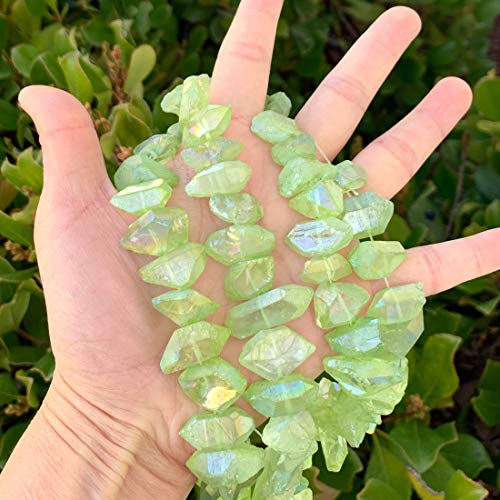 Natürlicher, roher Heilkristall, Quarznugget, gebohrter Edelstein, lose Perlen, 38,1 cm, Peridot, Grün, AB, Titanbeschichtung, Chakra-Edelstein, Abstandshalter für Schmuckherstellung, GA-B10 von generic