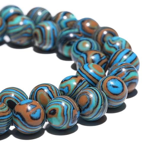 Natürlicher Edelstein, 10 mm, blauer Malachit, poliert, rund, glatt, Steinperlen für Armbänder, Schmuckherstellung, 15 Zoll, lose Perlen von generic