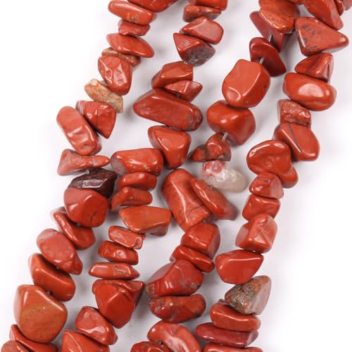 Natürlicher roter Jaspis, rund, facettiert, lose Abstandsperlen für die Herstellung von DIY-Schmuck – 15 Zoll unregelmäßige Armbänder, Halsketten – (Farbe: 3–5 mm Chips-Perlen) von generic