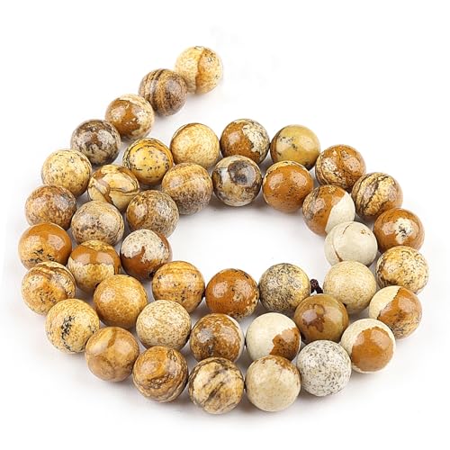 Naturstein-Edelstein zur Schmuckherstellung, 10 mm Kristallperlen für Armbänder, runde Perlen zum Basteln (34–37 Stück, 10 mm, Bildjaspis) von generic