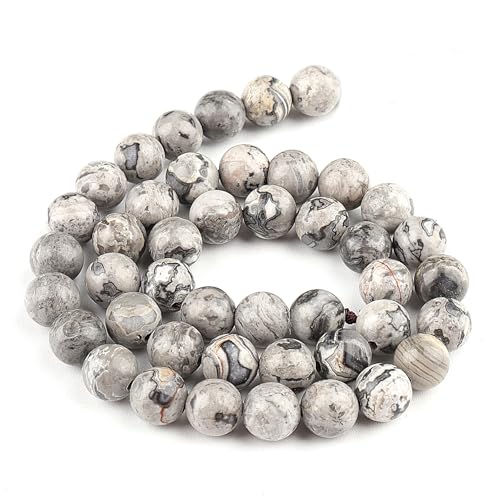 Naturstein-Edelstein zur Schmuckherstellung, 10 mm Kristallperlen für Armbänder, runde Perlen zum Basteln (34–37 Stück, 10 mm, Landkarten-Jaspis von generic