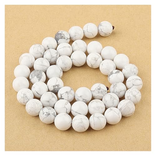 Naturstein-Edelstein zur Schmuckherstellung, 6 mm Kristallperlen für Armbänder, runde Perlen zum Basteln (57–62 Stück, 6 mm, Howlith) von generic
