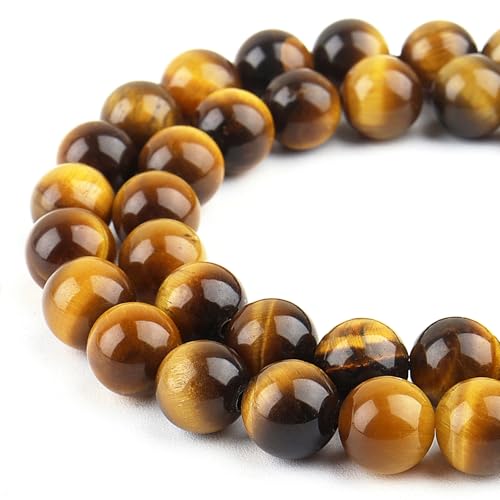 Naturstein-Edelstein zur Schmuckherstellung – Kristallperlen für Armbänder, 10 mm runde Perlen zum Basteln (35–38 Stück, 10 mm, gelbes Tigerauge) von generic