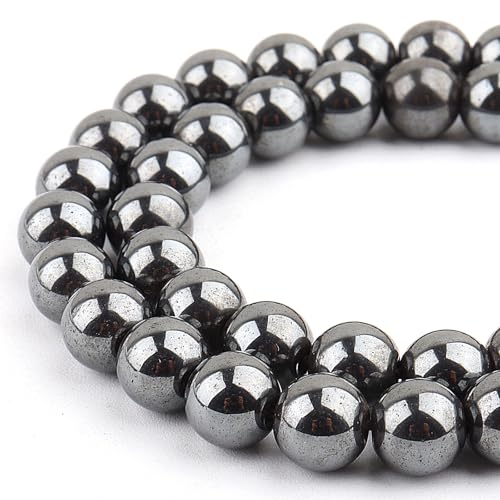 Naturstein-Edelstein zur Schmuckherstellung – Kristallperlen für Armbänder, 6 mm runde Perlen zum Basteln (58–62 Stück, 6 mm, Hämatit) von generic
