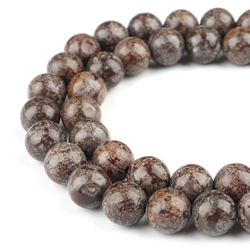 Naturstein-Edelstein zur Schmuckherstellung – Kristallperlen für Armbänder, 6 mm runde Perlen zum Basteln (58–62 Stück, 6 mm, braune Schneeflocke) von generic
