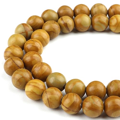 Naturstein-Edelstein zur Schmuckherstellung – Kristallperlen für Armbänder, 8 mm runde Perlen zum Basteln (45–48 Stück, 8 mm, Holzmaserung) von generic