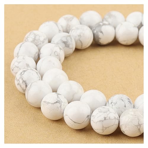 Naturstein-Edelstein zur Schmuckherstellung – Kristallperlen für Armbänder, 8 mm runde Perlen zum Basteln (45–48 Stück, 8 mm, Howlith) von generic