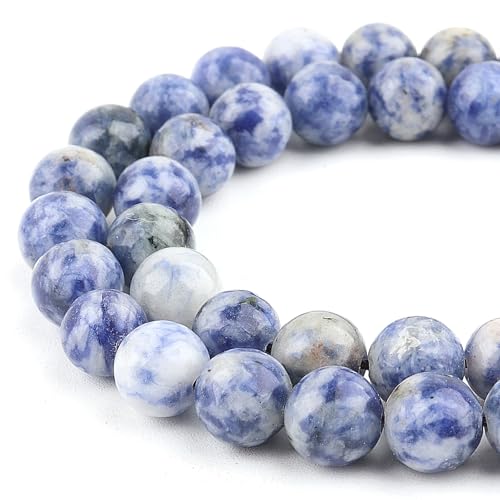 Naturstein-Edelstein zur Schmuckherstellung – Kristallperlen für Armbänder, 8 mm runde Perlen zum Basteln (45–48 Stück, 8 mm, blau gepunktet) von generic