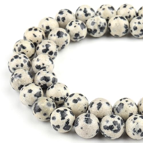 Naturstein-Edelstein zur Schmuckherstellung – Kristallperlen für Armbänder, 8 mm runde Perlen zum Basteln (45–48 Stück, 8 mm, gefleckter Jaspis) von generic