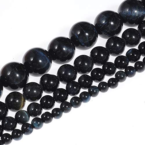 Natursteinperlen, 10 mm, tiefblauer Tigerauge-Edelstein, runde lose Perlen, Kristall-Energiestein, Heilkraft für die Schmuckherstellung, DIY, 1 Strang, 38,1 cm von generic