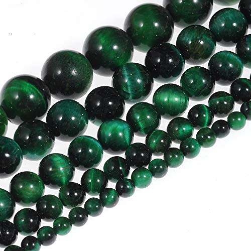 Natursteinperlen, 12 mm, grüne Tigerauge-Perlen, Edelstein, runde lose Perlen, Kristall-Energiestein, Heilkraft für die Schmuckherstellung, DIY, 1 Strang, 38,1 cm (823 lz) von generic