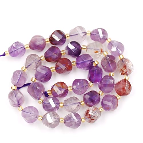 Natursteinperlen zur Schmuckherstellung zum Selbermachen, Verkauf pro Beutel, 5 Stränge und eine Rolle Kordel innen, facettiert, S-Form, Amethyst Phantom, 8 mm von generic