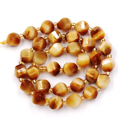 Natursteinperlen zur Schmuckherstellung zum Selbermachen, Verkauf pro Beutel, 5 Stränge und eine Rolle Kordel innen, facettiert, S-Form, goldenes Tigerauge, 8 mm von generic