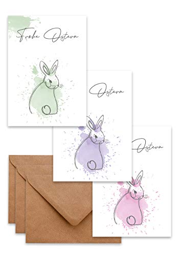 Osterkarten (6er Set) Hase Aquarell – hochwertige moderne Klappkarten & Umschläge (Kraftpapier) – einzigartiges Design von generic