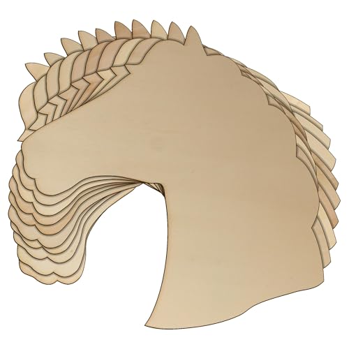 Pferdekopf-Formen aus Holz, 3 mm, Sperrholz, Bauernhof, Bauernhof (8 x 8 cm, ohne Loch), 10 Stück von generic
