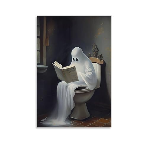 Poster mit Geister-Lesung auf Toilette, Wandkunst, Gemälde, Leinwand, Wanddekoration, Wohnzimmer-Dekor, ästhetische Drucke, 40 x 60 cm, ungerahmt von generic