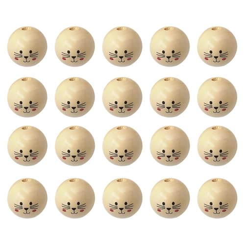 Round Smile Face Perlen, runde Holzperlen | Smile Face Log Color Cat Doll Head, runde Spacer Perlen für glänzende Traumfänger und zuverlässige Smile-G Holzperlen von generic