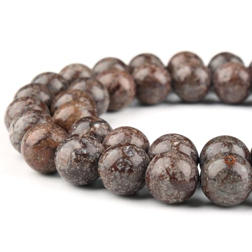 Runde Jaspisperlen aus Naturstein zur Schmuckherstellung – Kristallperlen für Armbänder, 10 mm (34–37 Stück, braune Schneeflocke) von generic