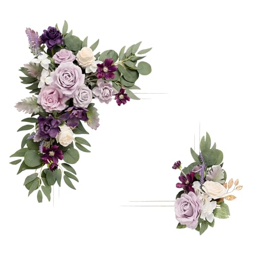 Stück künstliches Willkommensschild, Girlande, Hochzeitsbogen, Blumendekorationen, Florale Eukalyptus-Weidengirlande, Flieder, Lila, Creme, Rose für Zeremonie/Empfang, Staffelei/Türdekor. Stück künstliches Willkommensschild, Girlande, Hochzeitsbogen, Blumendekorationen, Florale Eukalyptus-Weidengirlande, Flieder, Lila, Creme, Rose für Zeremonie/Empfang, Staffelei/Türdekor. von generic