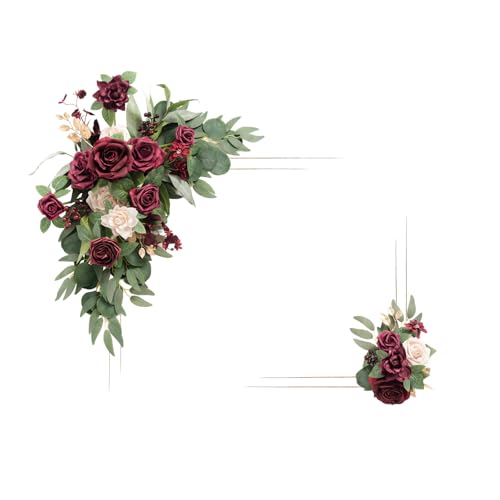 Stück künstliches Willkommensschild, Girlande, Hochzeitsbogen, Blumendekorationen, Florale Eukalyptus-Weidengirlande, Marsala-Rosa-Rose für Zeremonie/Empfang, Staffelei/Türdekor. Stück künstliches Willkommensschild, Girlande, Hochzeitsbogen, Blumendekorationen, Florale Eukalyptus-Weidengirlande, Marsala-Rosa-Rose für Zeremonie/Empfang, Staffelei/Türdekor. von generic