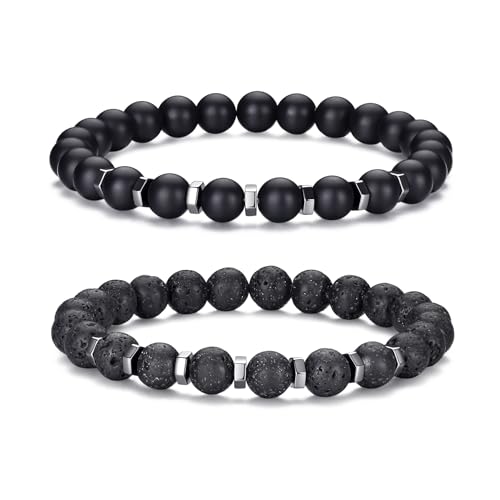 Tigerauge-Armband für Herren, 8 mm, Naturstein, dehnbar, verstellbar, schwarze Kristallperlen, Armband für Männer und Frauen, Geschenke von generic