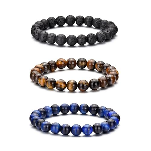 Tigerauge-Armband für Herren, 8 mm, Naturstein, dehnbar, verstellbar, schwarze Kristallperlen, Armband für Männer und Frauen, Geschenke von generic