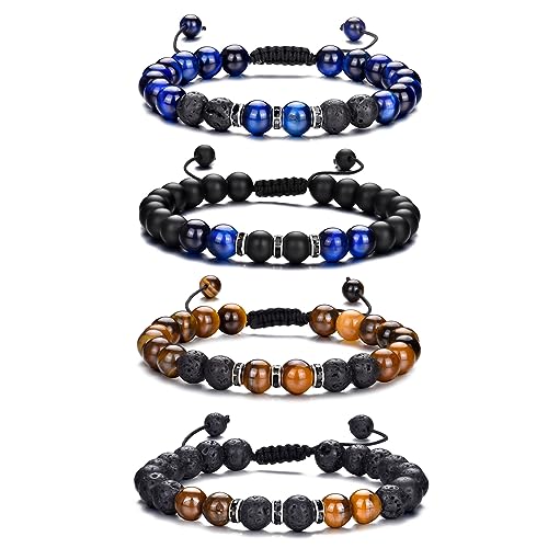 Tigerauge-Armband für Herren, 8 mm, Naturstein, dehnbar, verstellbar, schwarze Kristallperlen, Armband für Männer und Frauen, Geschenke von generic