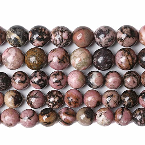 mm, 86 Stück, Naturstein, schwarz gestreifte Rhodochrosit-Edelsteinperlen für die Schmuckherstellung, DIY-Armband, Halskette, Halbedelstein-Kristallperlen von generic