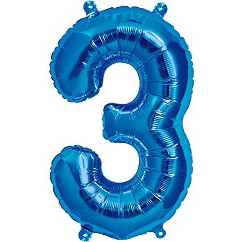 Folienballons/Zahlenballons 0-9 Silber Gold Blau Pink - 40 cm Freie Zahlwahl für Geburtstag Jubiläum & Co - Party Geschenk Dekoration Folienballon Luftballon Happy Birthday (3, Blau) von generisch