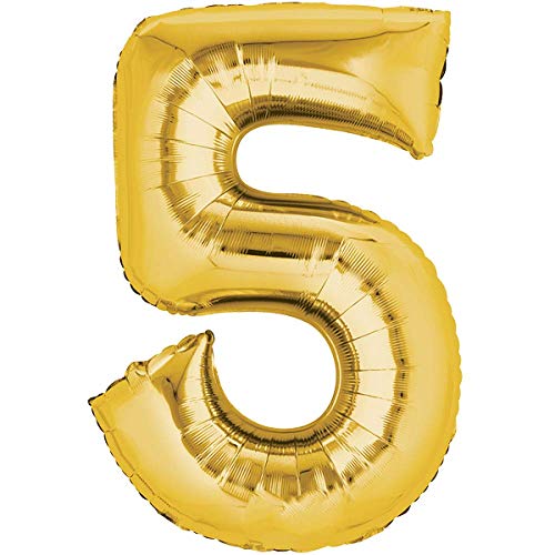 Folienballons/Zahlenballons 0-9 Silber Gold Blau Pink - 40 cm Freie Zahlwahl für Geburtstag Jubiläum & Co - Party Geschenk Dekoration Folienballon Luftballon Happy Birthday (5, Gold) von generisch