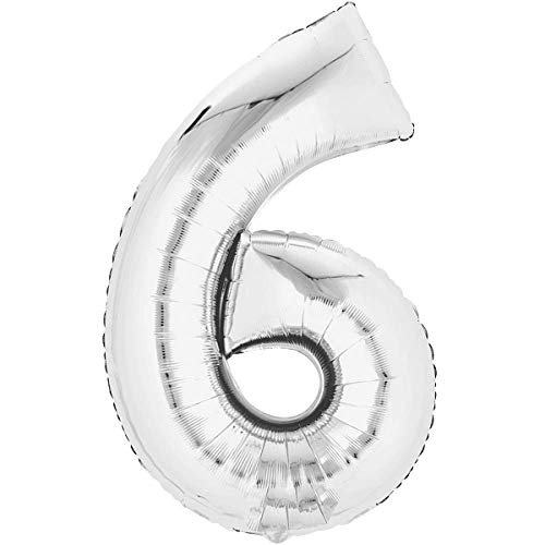 Folienballons / Zahlenballons 0-9 Silber Gold Blau Pink - 40 cm Freie Zahlwahl für Geburtstag Jubiläum & Co - Party Geschenk Dekoration Folienballon Luftballon Happy Birthday (6, Silber) von Generisch