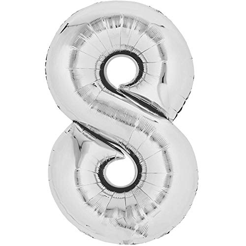 Folienballons/Zahlenballons 0-9 Silber Gold Blau Pink - 40 cm Freie Zahlwahl für Geburtstag Jubiläum & Co - Party Geschenk Dekoration Folienballon Luftballon Happy Birthday (8, Silber) von generisch