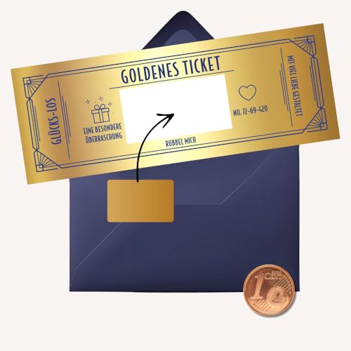 Golden Ticket Karte von LuckyPenny Cards– Überraschungskarte mit echtem 1 Cent & Rubbelsticker – kreative Gutscheinkarte, Geschenkidee für besondere Anlässe, Event, Geburtstag Golden Ticket Karte von LuckyPenny Cards– Überraschungskarte mit echtem 1 Cent & Rubbelsticker – kreative Gutscheinkarte, Geschenkidee für besondere Anlässe, Event, Geburtstag von generisch