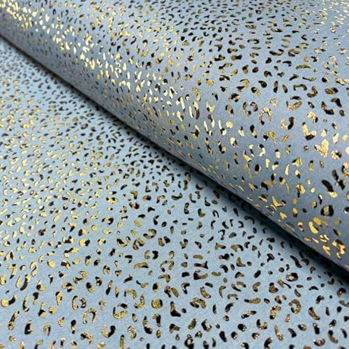Leichter Jeansstoff Leomuster, Blusenstoff Leo - Jeans Stoff Meterware luftig - Denim hellblau - Hemdenstoff Jeansoptik Leopard gold *ab 50 cm von generisch