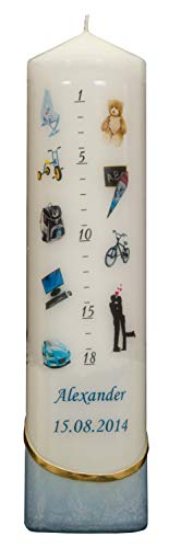 MeissnerHandel - Auswahl - Lebenslicht/Geburtskerze/Geburtstagskerze - blau - ca. 60 x 240 mm - farbig getaucht - personalisiert mit indiv. Name und Datum - (Motiv 004) von generisch
