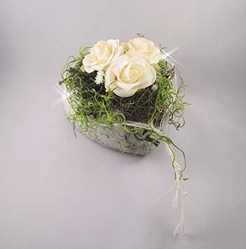 Tischgesteck Herz Keramik Hochzeit Kommunion Taufe Tischdeko Dekoration Rosen von generisch