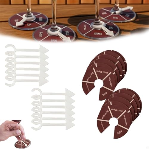 generisch Wine Not Spin – Lustige Trinkspiele für Erwachsene, Weinglas-Spinner-Partyspiel, Roulette-Trinkspiel, für Junggesellinnenabschiede, Männer- und Frauenabende, Weinverkostungspartys (12PCS) von generisch