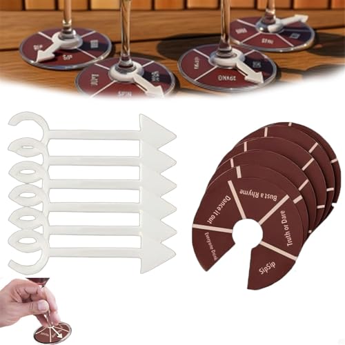 generisch Wine Not Spin – Lustige Trinkspiele für Erwachsene, Weinglas-Spinner-Partyspiel, Roulette-Trinkspiel, für Junggesellinnenabschiede, Männer- und Frauenabende, Weinverkostungspartys (6PCS) von generisch