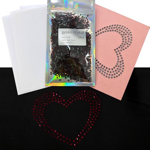 Genio Cristal SS10 Dark Siam Ultra Hotfix Strasssteine mit Herzschablone & Transferband - 3600 Stück - Romantisches DIY Heat Press Kit Genio Cristal SS10 Dark Siam Ultra Hotfix Strasssteine mit Herzschablone & Transferband - 3600 Stück - Romantisches DIY Heat Press Kit von genio cristal
