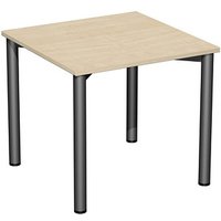 geramöbel Flex Schreibtisch ahorn, anthrazit quadratisch, 4-Fuß-Gestell grau 80,0 x 80,0 cm von geramöbel