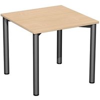 geramöbel Flex Schreibtisch buche, anthrazit quadratisch, 4-Fuß-Gestell grau 80,0 x 80,0 cm von geramöbel