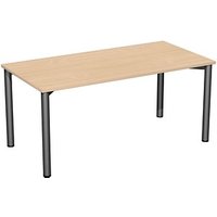 geramöbel Flex Schreibtisch buche, anthrazit rechteckig, 4-Fuß-Gestell grau 160,0 x 80,0 cm von geramöbel