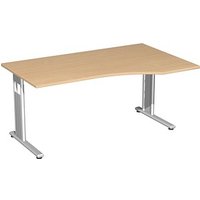 geramöbel Flex Schreibtisch buche L-Form, C-Fuß-Gestell silber 180,0 x 100,0 cm von geramöbel